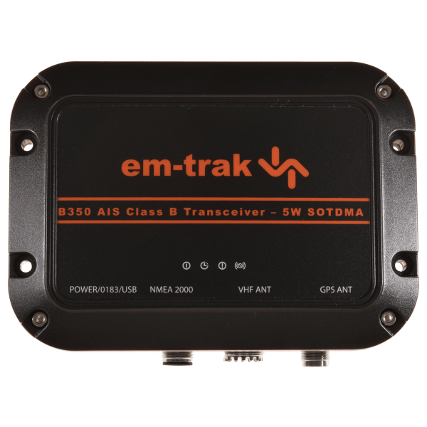 The em-trak B350 is a certified high powered AIS Class B transceiver that is ideal for those requiring enhanced AIS transmit capabilities with guaranteed seamless connectivity to their MFD’s, displays and APP’s.